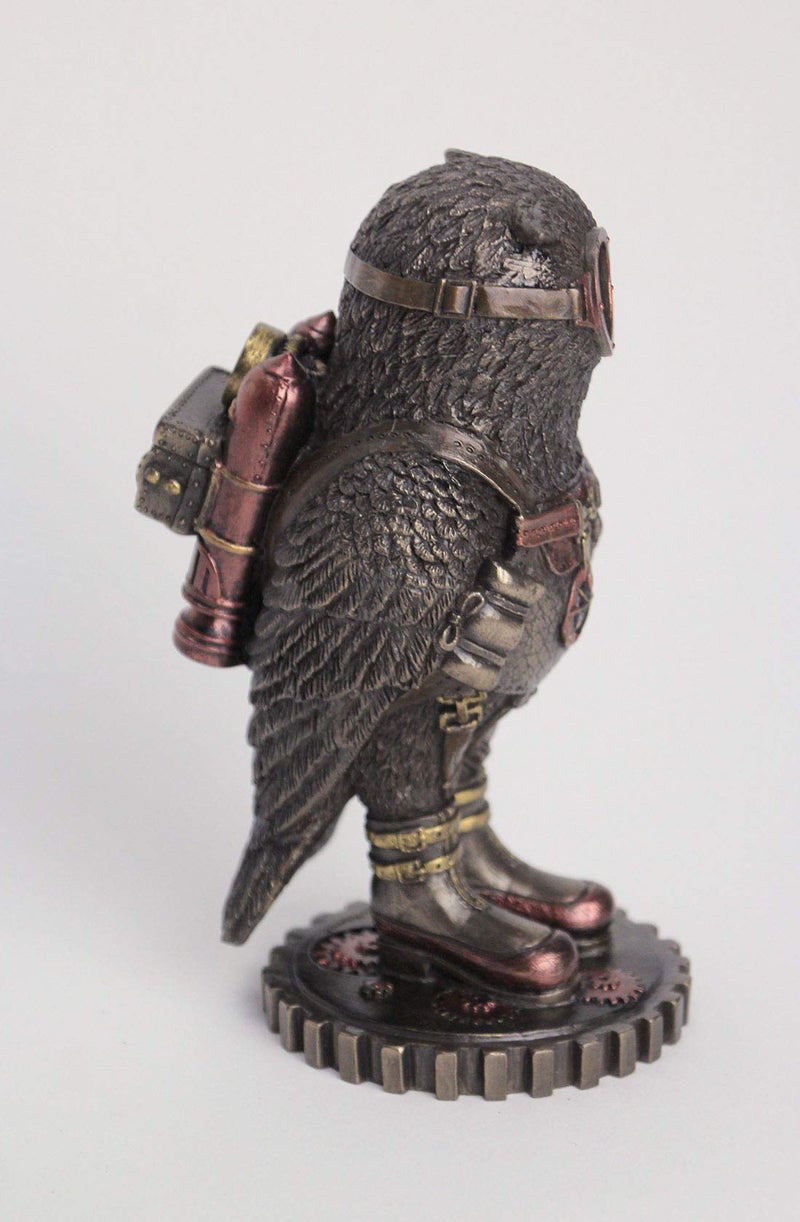 JFSM INC. Steampunk Owl with Jetpack Statue Sculpture on Gears Bronze - Image 2